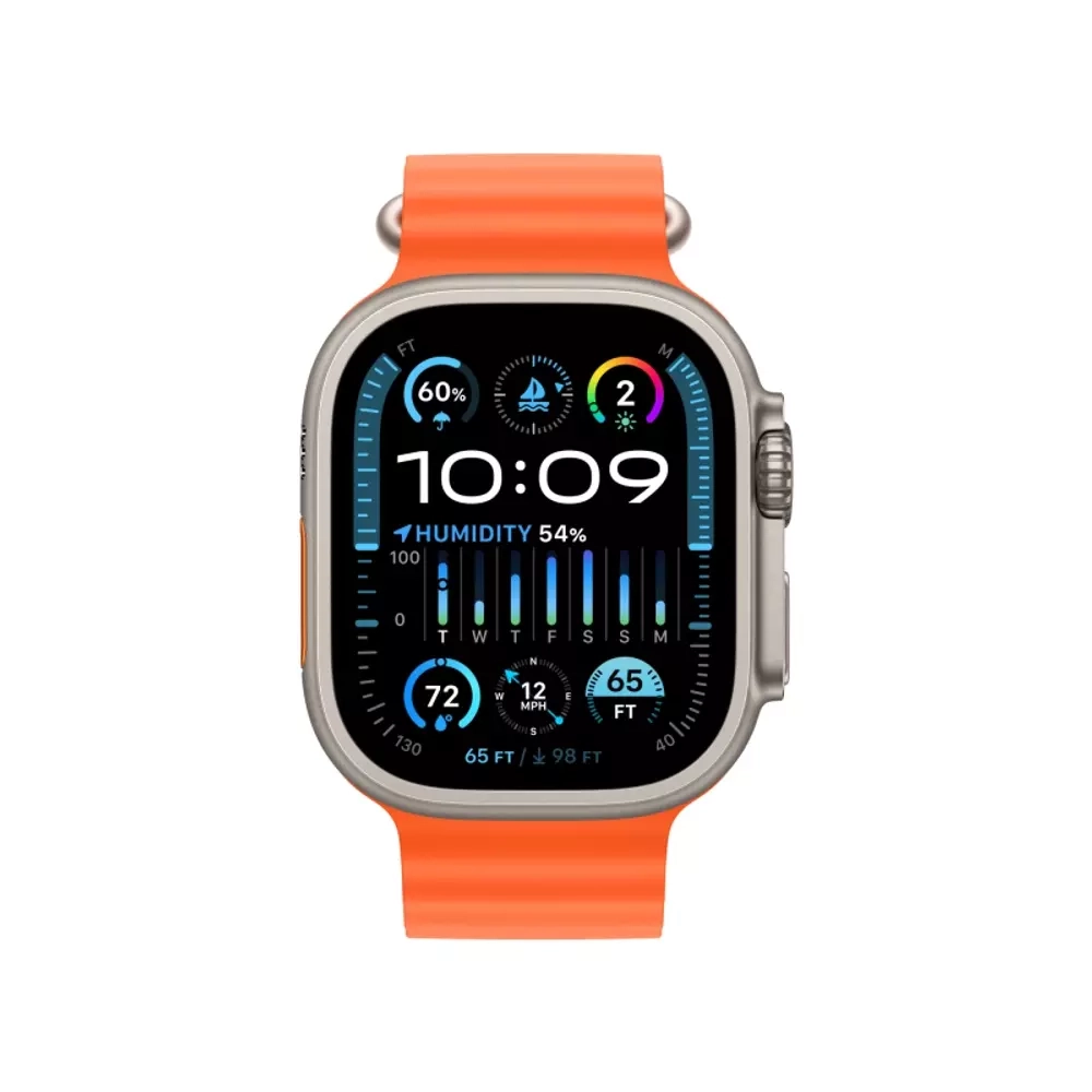 Apple Watch Ultra 2, 49 мм, корпус из титана, ремешок Ocean оранжевого цвета