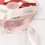 Лента Атласная 2,5см х 110м Полиэстер "Best Wishes (Фламинго)" с печатью (Розовый)