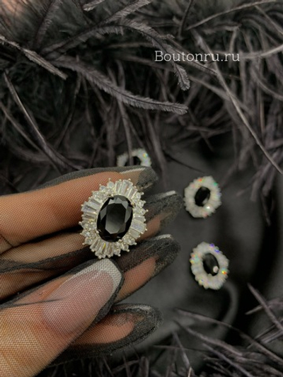 Пуговицы стразы (циркон) с черным камнем