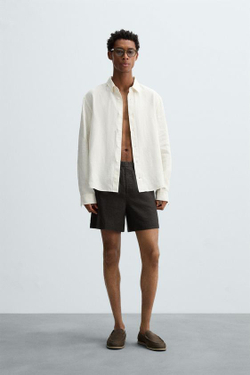 ZARA ШОРТЫ ИЗ 100% ЛЬНА, АНТРАЦИТОВО-СЕРЫЙ