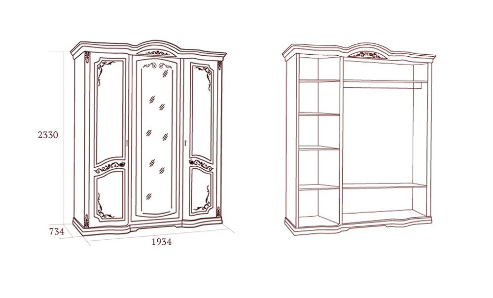 FLORIANA Спальня. Шкаф для платья и белья 3-дверный
