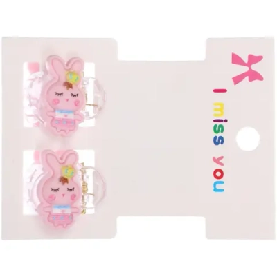 Заколки – крабы детские для волос 2шт на блистере «МАРЦИПАН», Розовый зайка, 1,2см