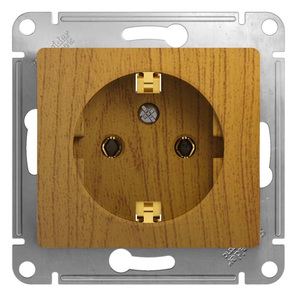 Schneider Electric Glossa Дерево Дуб Розетка с заземляющими контактами механизм IP20 скрытая установка GSL000543