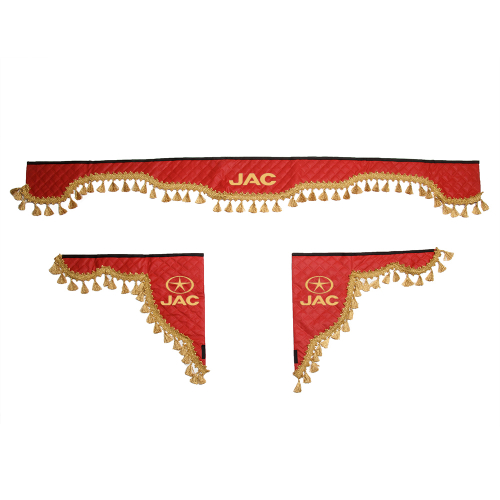 Ламбрекен с косынками стеганые JAC (экокожа, красный, золотые кисточки)