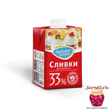 Сливки питьевые ультрапастеризованные ТМ "Чудское озеро", мдж 33 % 500 мл