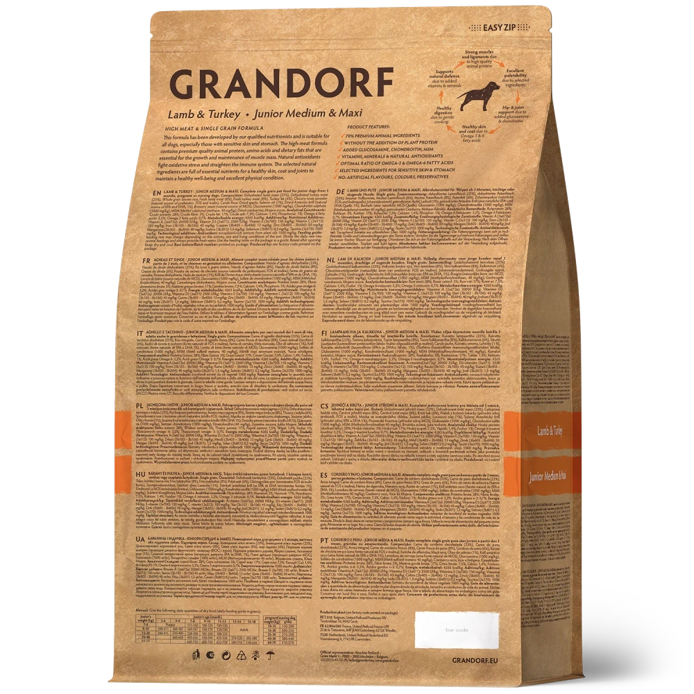 Grandorf Lamb & Turkey, Junior Medium & Maxi для юниоров средних и крупных пород (Ягнёнок с индейкой)