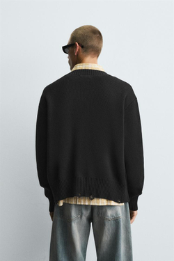 ZARA КАРДИГАН В РУБЧИК С ЭФФЕКТОМ ПОТЕРТОСТИ, ЧЕРНЫЙ