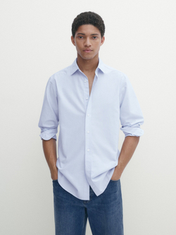 Massimo Dutti Рубашка оксфорд облегающего кроя в мелкую полоску, голубой