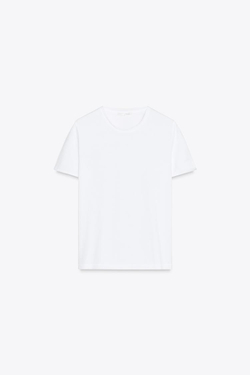 ZARA ФУТБОЛКА ИЗ ТКАНИ С ЭФФЕКТОМ ПОТЕРТОСТИ, БЕЛЫЙ