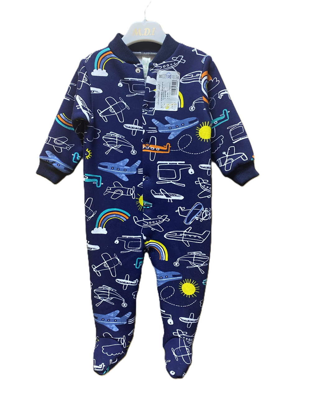 Комбинезон из футера 3х нитки с начесом с закрытыми ножками на рост 74 см