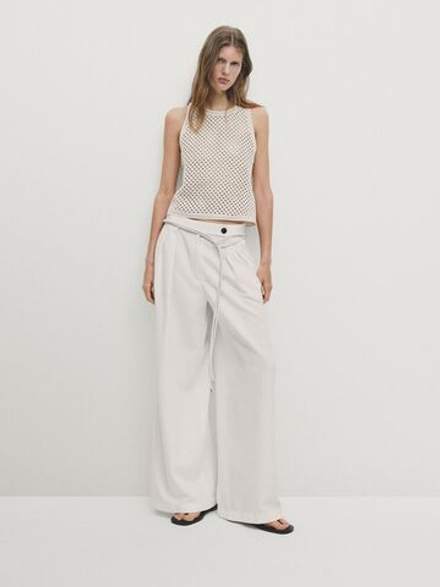Massimo Dutti Широкие брюки с двойной вытачкой, белый