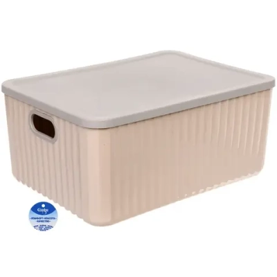 Корзина для хранения с крышкой «ЭЛГАТТ», цвет пудровый, 36*26*16,5см (лейбл Селфи)