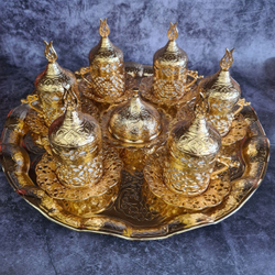 Кофейный набор "Тюльпан" на 6 персон с подносом/ACAR. Турция (золотистый 27 предметов)