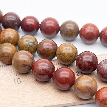 Яшма красно-желтая бусины, диаметр около 10,4-10,6 мм, цена за 18-19 шт (1/2 нити)