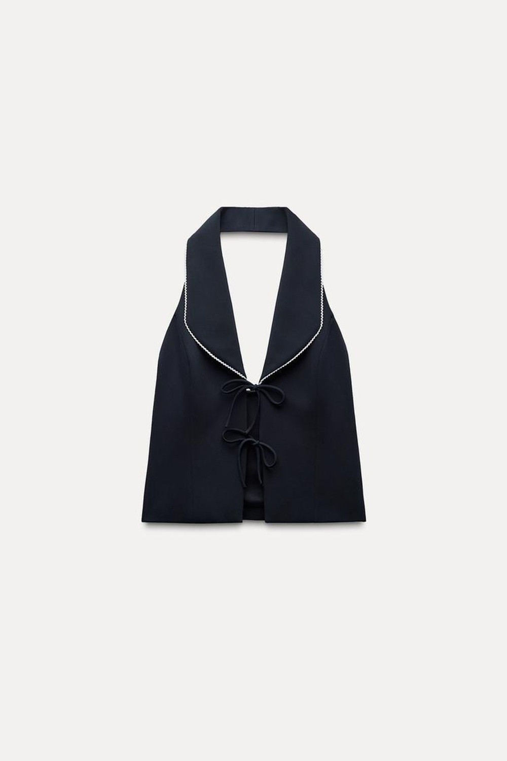 ZARA ТОП С ГОРЛОВИНОЙ ХАЛТЕР, КОНТРАСТНЫМИ ДЕТАЛЯМИ И ЗАВЯЗКАМИ, МОРСКОЙ ТЕМНО-СИНИЙ