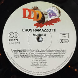 Винтажная виниловая пластинка LP Eros Ramazzotti Musica E (Germany 1988) Uno Di Noi