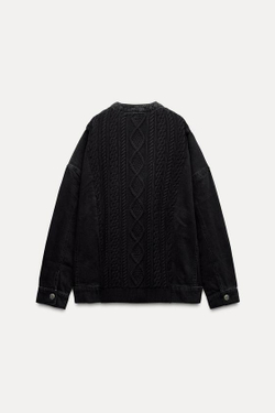 ZARA КАРДИГАН C ДЖИНСОВЫМИ ДЕТАЛЯМИ, ЧЕРНЫЙ