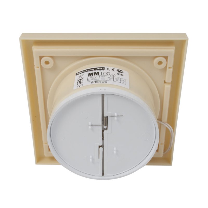 Сверхтонкий вентилятор для ванн ММ 100 квадратный 60 м³/час с обратным клапаном кремовый