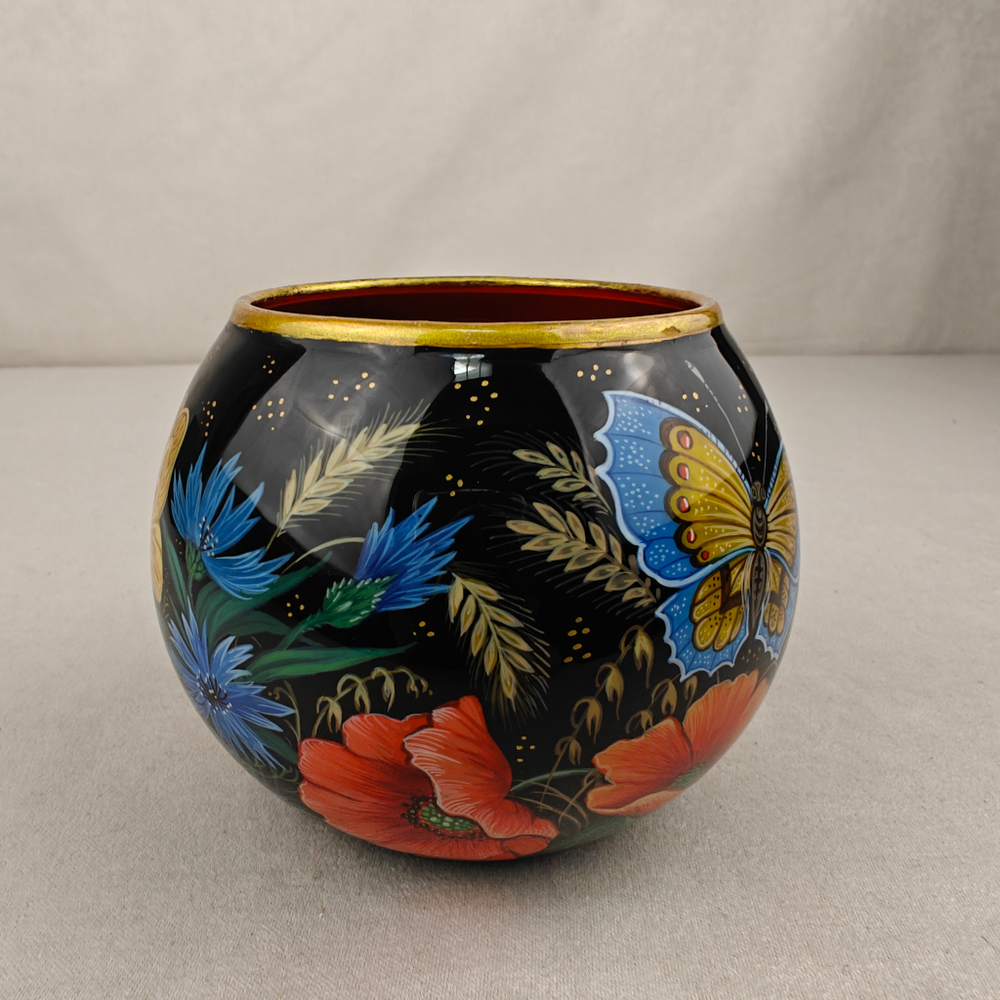 Вазочка с ручной росписью Палех "Маки и полевые цветы"