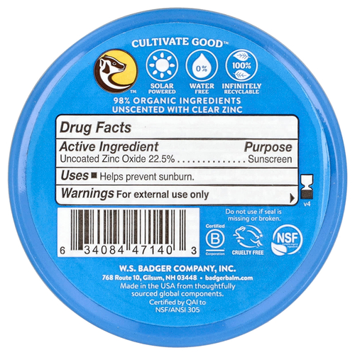 Badger, Sport, минеральное солнцезащитное средство с чистым цинком, SPF 40, без запаха, 68 г (2,4 унции)
