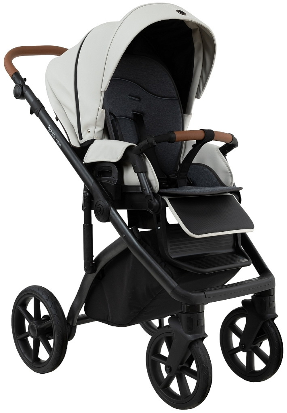 Детская коляска Roan Bass Next Кожа 2.0 3 в 1 с автокреслом Tutis Elo Lux EduSky Black BNL/70/2 Island Stone /Black/ руч.Коричневый