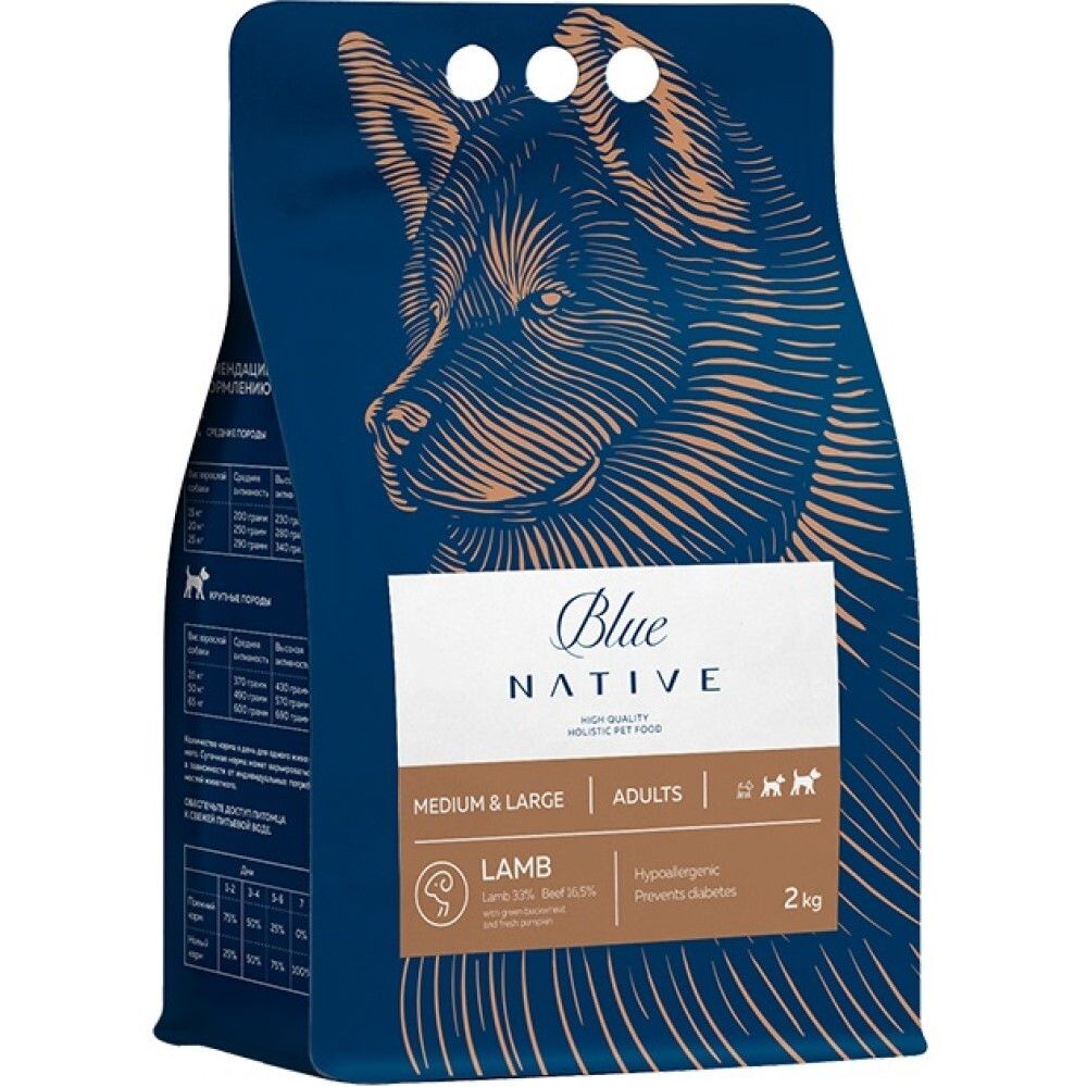 Blue Native Holistic корм для собак средних и крупных пород с ягненком (Medium&amp;Large Adults Lamb)
