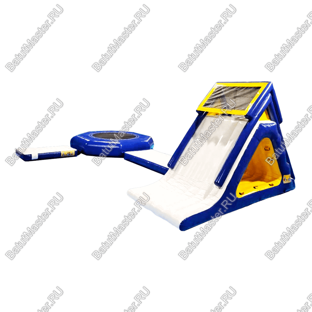 Коммерческий мини-аквапарк на воде «Батут-черепаха и горка-акула» 9×5,5×3 м