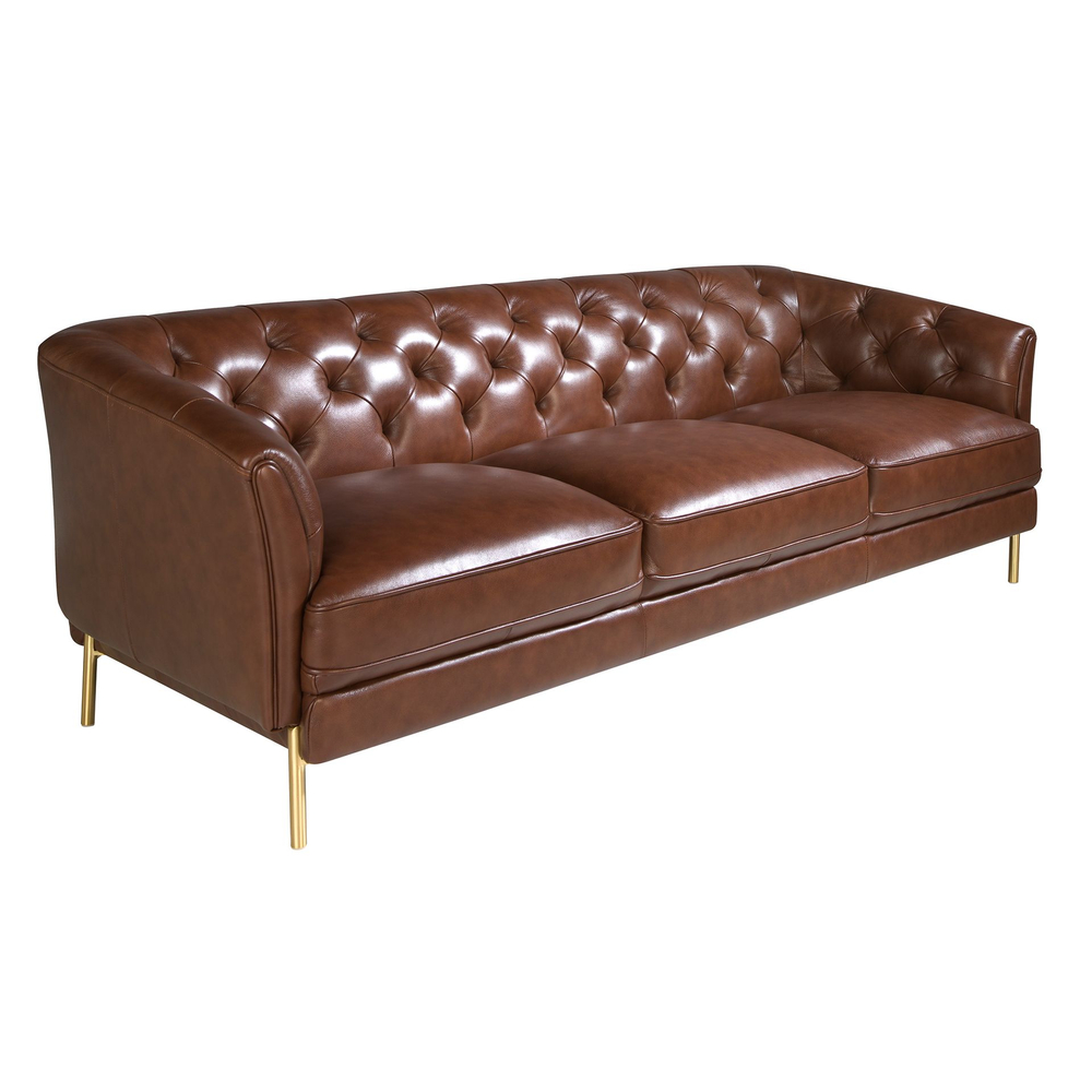 Диван Angel Cerda 3-х местный 6140/KF106-3P-M1595 кожаный с золотистыми стальными ножками