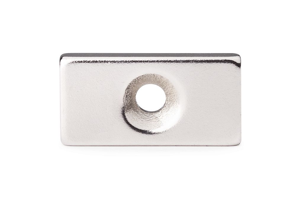 Неодимовый магнит прямоугольник с зенковкой ST 20х10х3 (d3/6,5)
