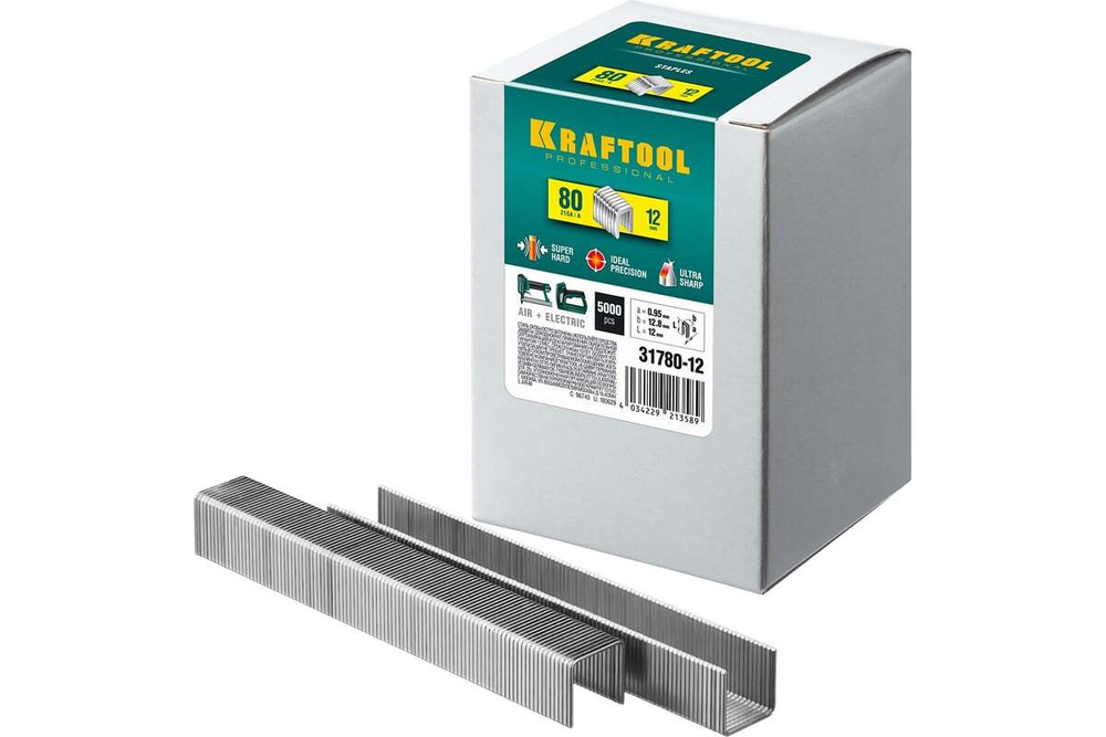 KRAFTOOL  тип 21GA (80 / Pr A / Senco AT)  12 мм, 5000 шт, скобы для степлера  (31780-12)
