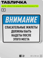 Табличка для обеспечения безопасности "Спасательные жилеты должны быть надеты после этого места", для производства, предприятия, организаций, 40х30 см, Silver Plane x Айдентика Технолоджи
