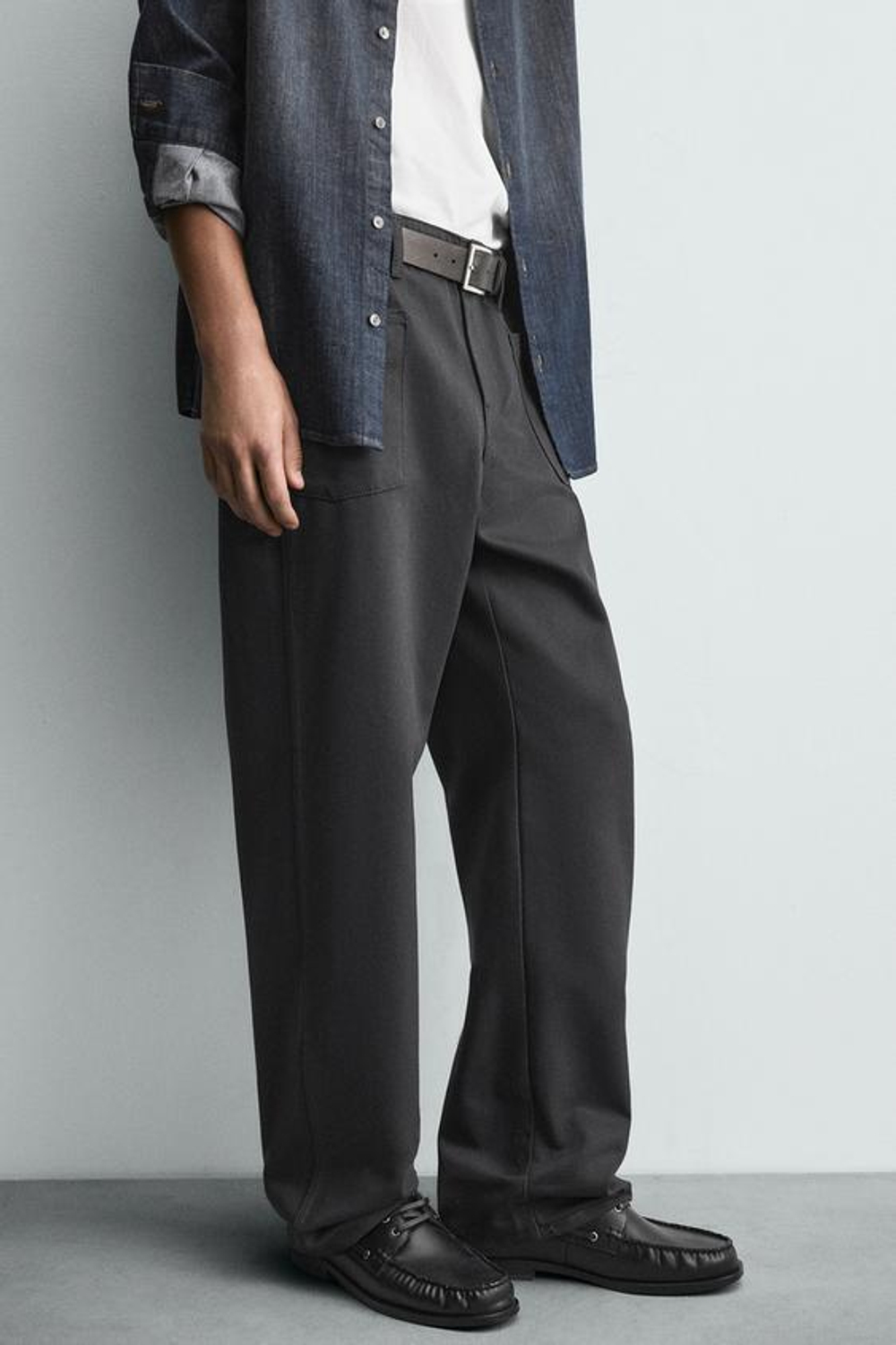 ZARA ДЖИНСЫ RELAXED FIT С КАРМАНАМИ, УГОЛЬНЫЙ