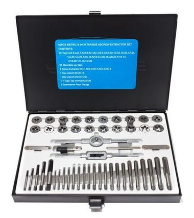 Набор метчиков и плашек 50пр.(М3х0.5,4х0.7,5х0.8,6х1.0,8х1.25,6,8,10-32,10,12-24,1/4-20/28,5/16-18/24,3/8-16/24,7/16-14/20,1/2-13,1/2-20)в метал.кейсе Forsage F-M050-3
