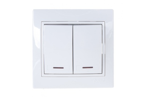 Выключатель 2-кл LEZARD Мира белый с белой вставкой с подсветкой