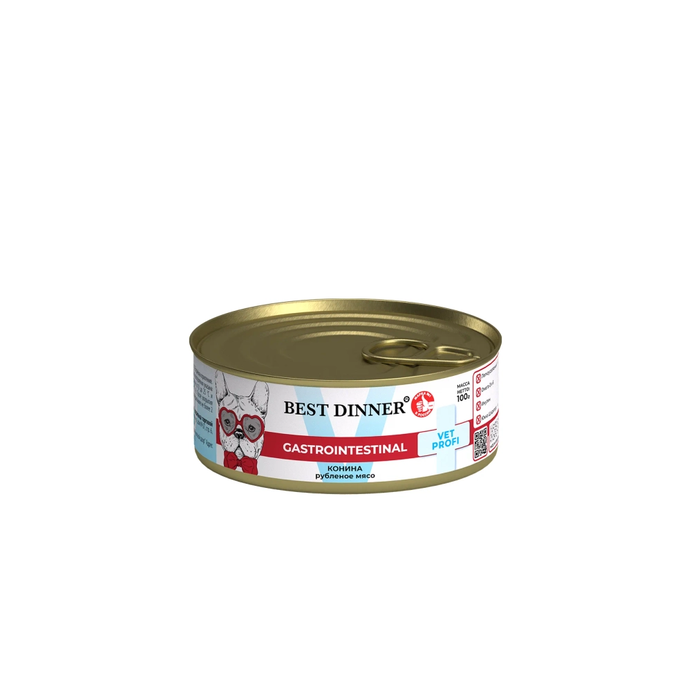 BEST DINNER (Бест Динер) Exclusive Vet Profi Gastrointestinal Консервы для собак с чувствительным пищеварением, конина, 100 г