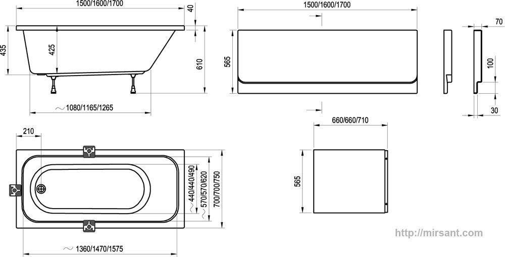 ВАННА АКРИЛОВАЯ RAVAK CHROME 170x75 с каркасом и панелью