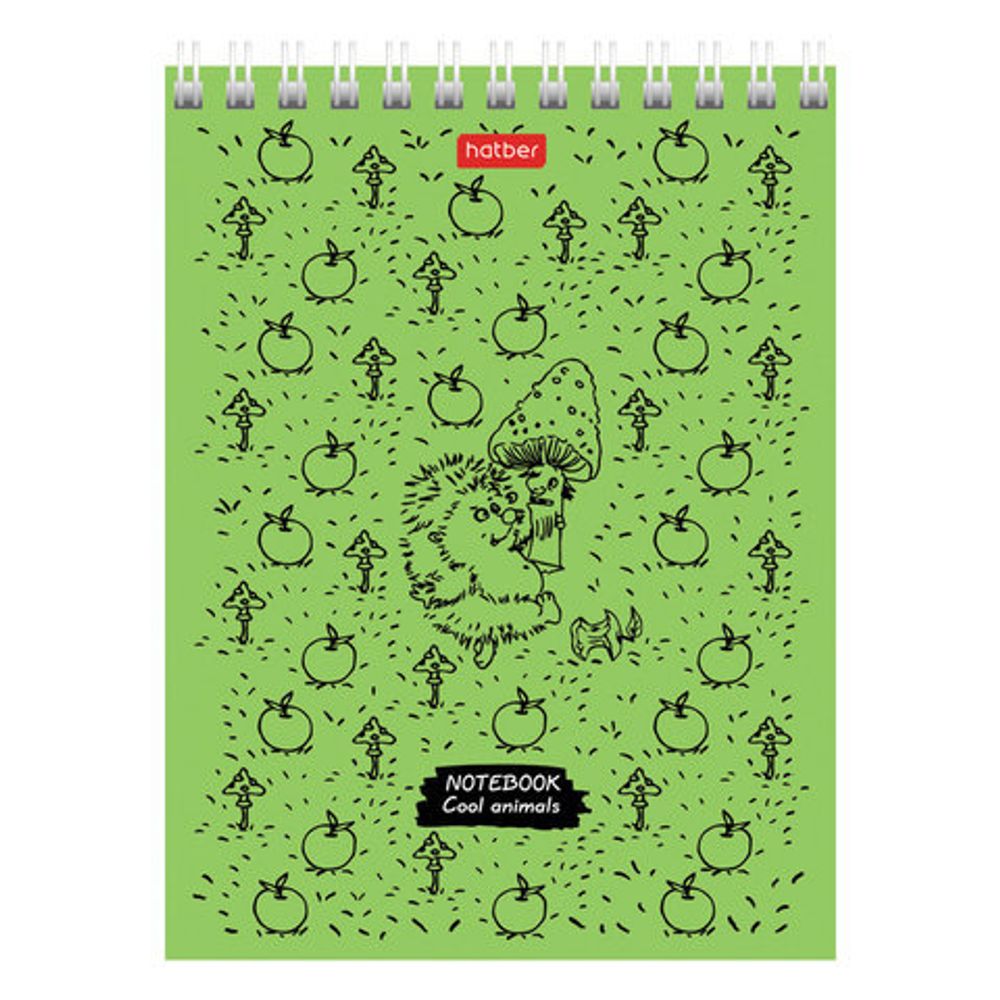 Блокнот МАЛЫЙ ФОРМАТ (110х145 мм) А6, 40 л., гребень, обложка картон, клетка, HATBER, "Animals", 40Б6В1гр