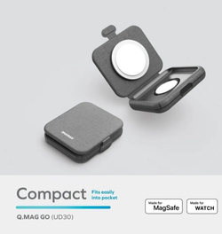 Беспроводное зарядное устройство 2 в 1 Momax Q.Mag Go 20W, складное для MagSafe + Watch, Цвет Серый
