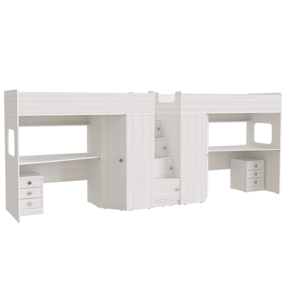 Двухъярусная кровать КарИВи Л-BB604-604 с тумбами 80х190 Белое Дерево Белое Дерево