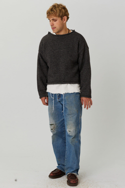 Рыбацкий свитер из шерсти темно-серого цвета