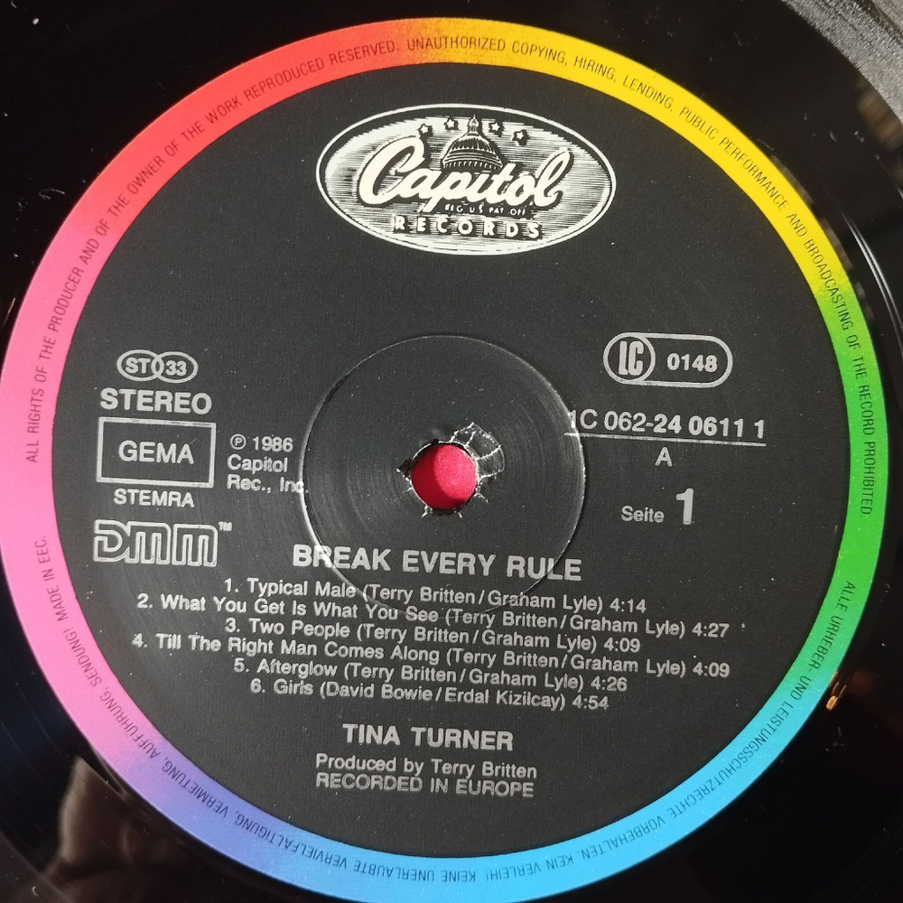 Винтажная виниловая пластинка LP Tina Turner Break Every Rule (Germany 1986) Overnight Sensation