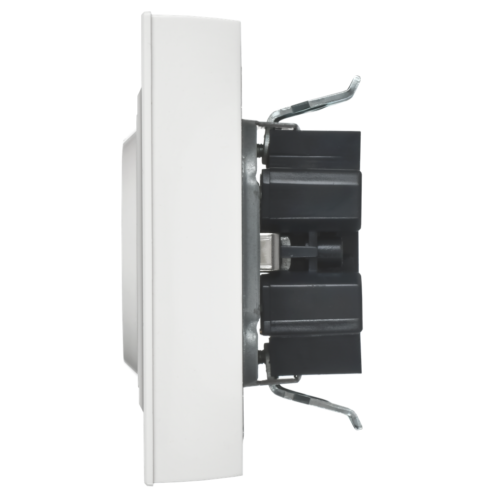 BRITE Розетка 2-местная с заземлением с защитными шторками плоская 16А в сборе РСшПл12-3-БрАБ арктический белый IEK