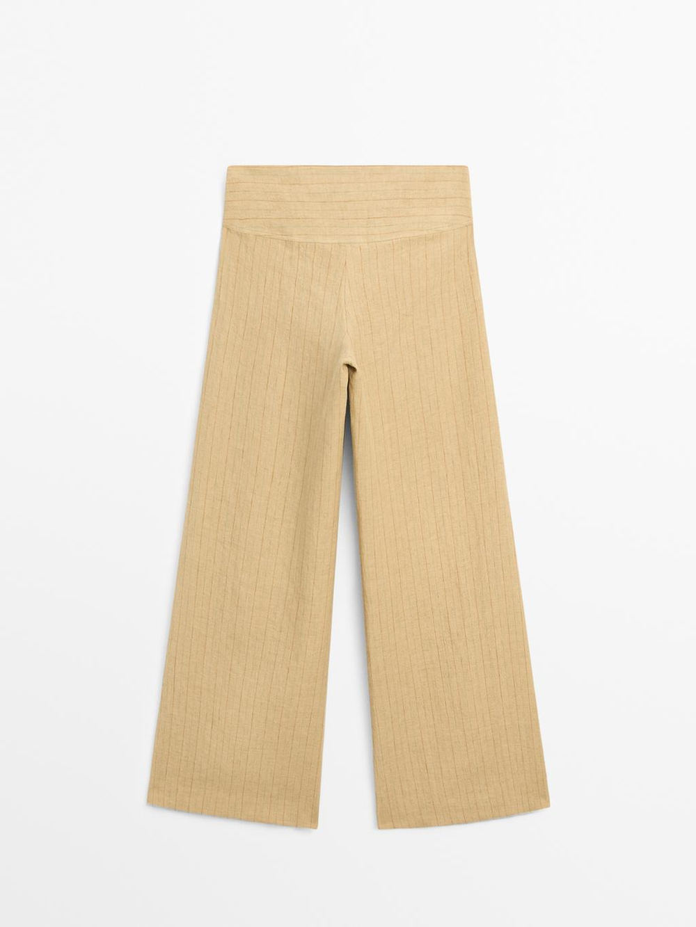 Massimo Dutti Льняные брюки-клеш с полосатым рисунком, песочный