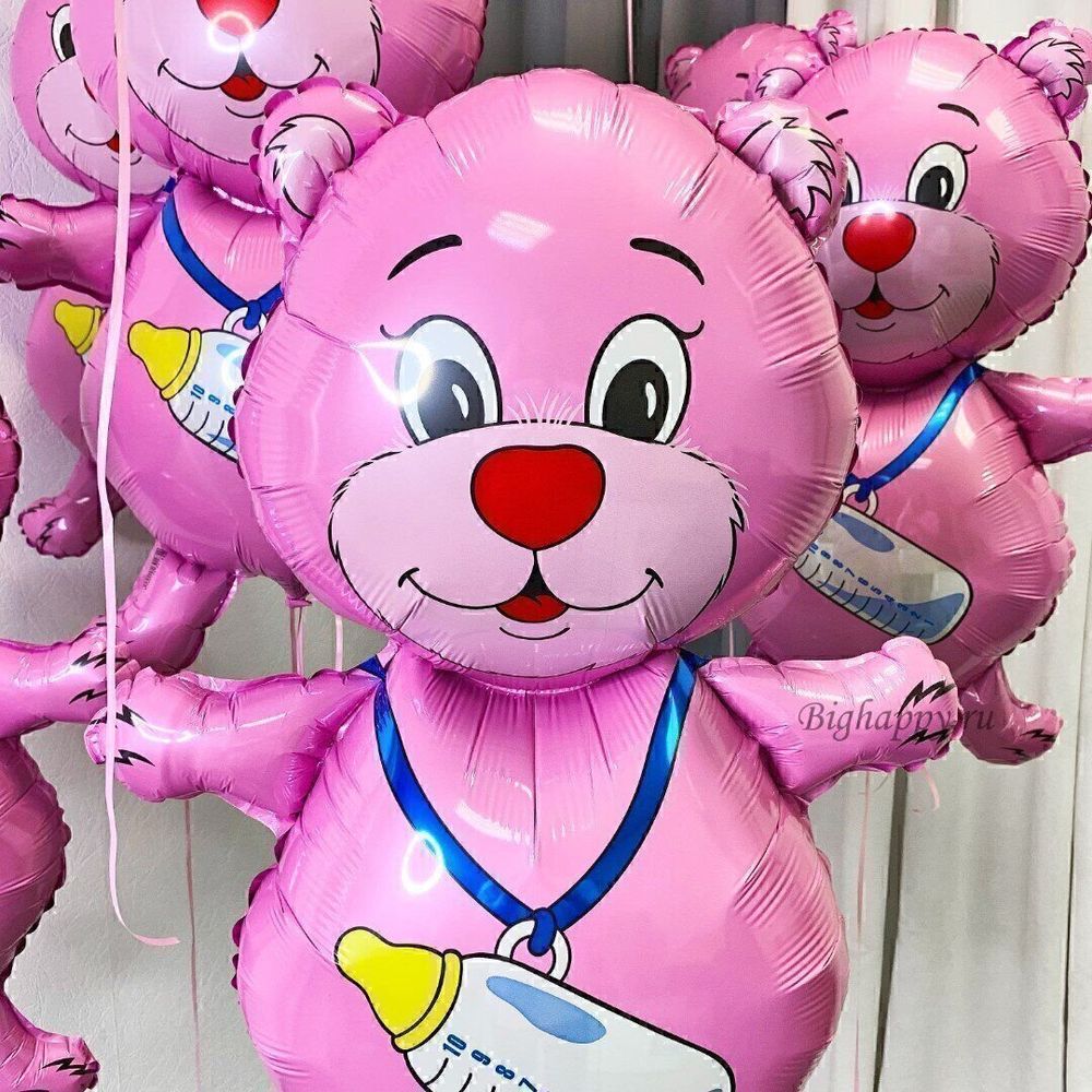 F Шар фигура Медведь Медвежонок девочка (фуксия) 32"/81 см (БГ-30)  Изображение5