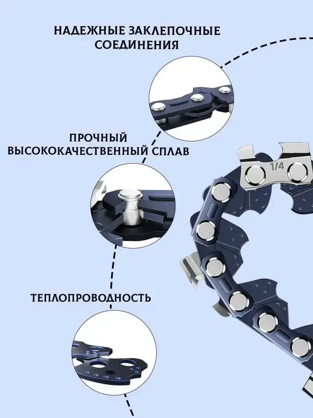 8"Цепь для аккумуляторной пилы 45 секций, шаг 1/4, комплект из 3 цепей с направляющими