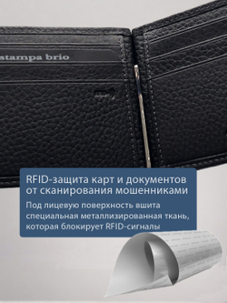 704 R - Зажим для купюр с монетником на кнопке и RFID защитой