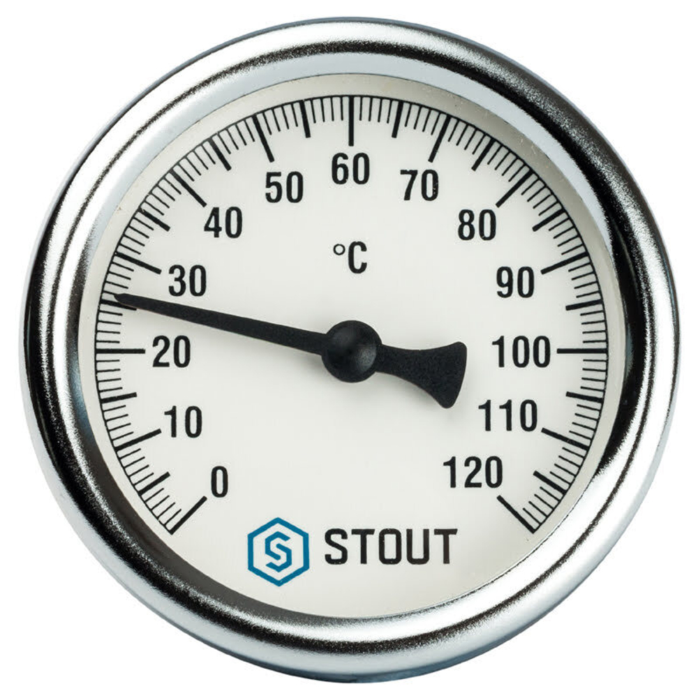 Термометр биметаллический с погружной гильзой Stout, корпус 63 мм, гильза 50 мм, 0-120С