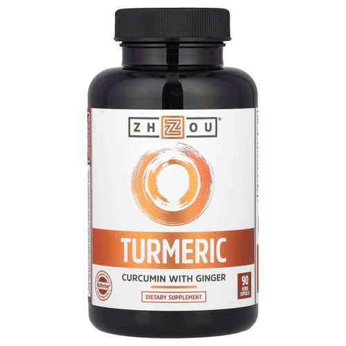 Zhou Nutrition, куркума, куркумин с имбирем, 90 растительных капсул