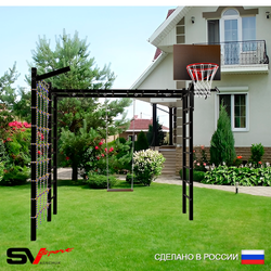 Уличная шведская стенка Sv Sport рукоход с комплектом турник прямой У5295К (Турник/Деревянные/Щит баскет/Кронш бокс/Сетка)