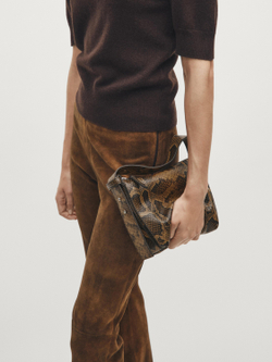 Massimo Dutti Маленькая сумка через плечо с анималистичным принтом, коричневый